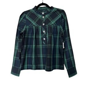 J. Crew Blouse Womens Small Tartan Top Jeweled Buttons Holiday Preppy Academia